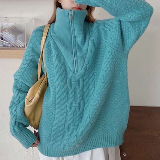 Women Half Zip Cable Knit Sweater