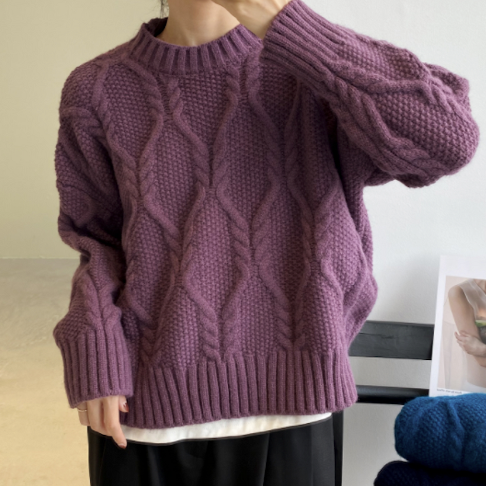 Cable-Knit Round Neck Sweater Dress main image 0
