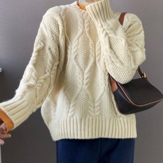 Womens Round Neck Cable Knit Sweater
