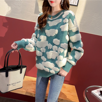 Womens Two Tones Round Sweater