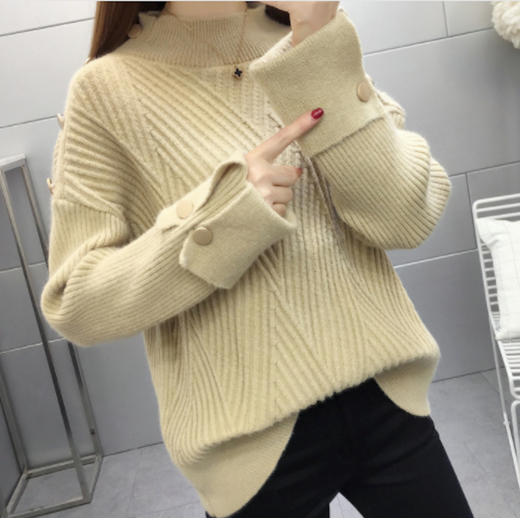 Womens High Collar Sweater with Button Details – Onetify