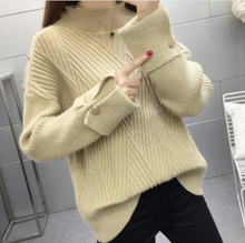 Load image into Gallery viewer, Womens High Collar Sweater with Button Details
