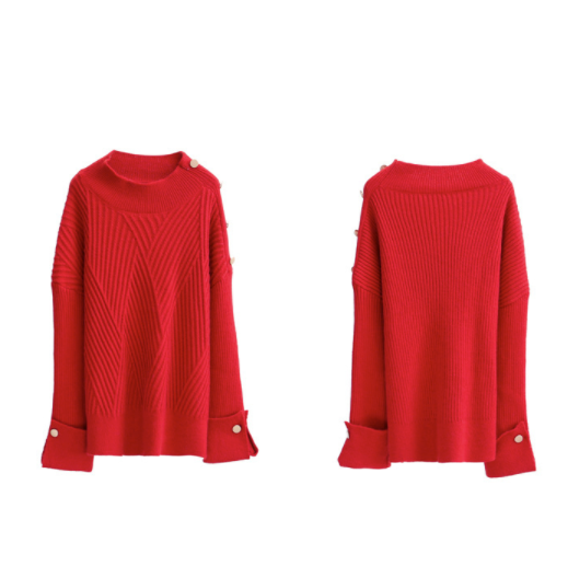 Womens High Collar Sweater with Button Details