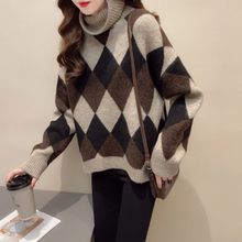 Load image into Gallery viewer, Womens Turtleneck Argyle Pattern Sweater
