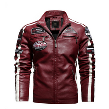 Load image into Gallery viewer, Mens Biker Vegan Leather Jacket With Badges
