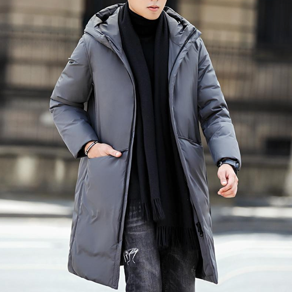 Mens Hooded Mid Length Puffy Coat