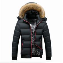 Load image into Gallery viewer, Mens Two Tone Puffer Jacket with Removable Hood
