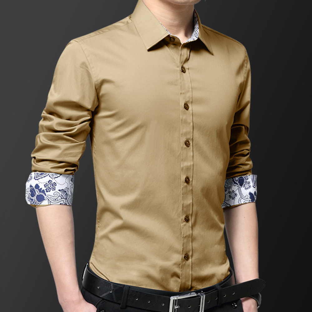 Mens Button Down Shirt With Flowery Inner Details