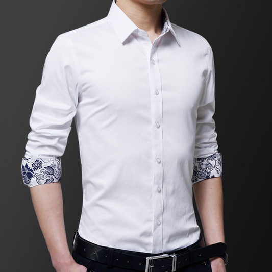 Mens Button Down Shirt With Flowery Inner Details
