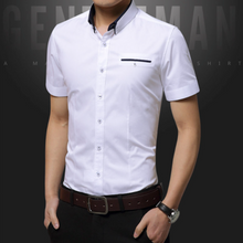 Load image into Gallery viewer, Mens Short Sleeve Button Down Shirt with Dual Collar Look
