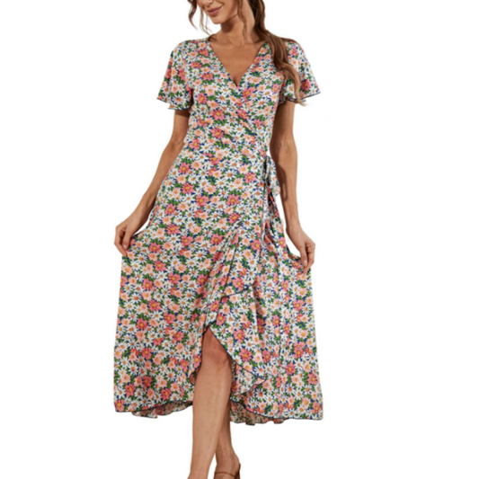 Womens V Neck Maxi Dress with Daisy Print