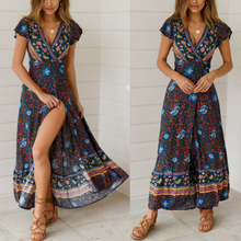 Load image into Gallery viewer, Womens Wrap Style V Neck Floral Maxi Dress
