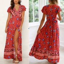 Load image into Gallery viewer, Womens Wrap Style V Neck Floral Maxi Dress
