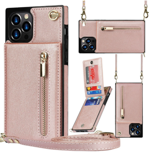 Slim Zipper Wallet Case for iPhone series With Crossbody Strap