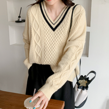 Load image into Gallery viewer, Womens V Neck Cable Knit Sweater
