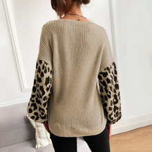 Load image into Gallery viewer, Womens V Neck Sweater With Leopard Print Sleeves
