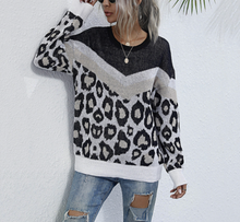 Load image into Gallery viewer, Womens Leopard Print Round Neck Sweater
