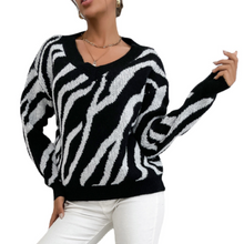 Load image into Gallery viewer, Womens Zebra Print Round Neck Sweater
