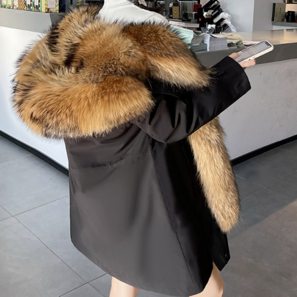 Womens Mid Length Coat with Removable Faux Fur Lining