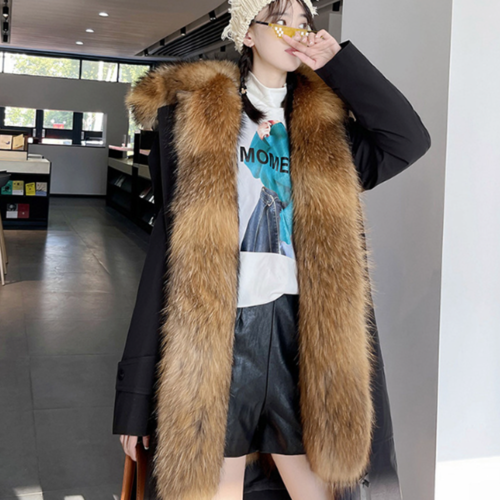 Womens Mid Length Coat with Removable Faux Fur Lining