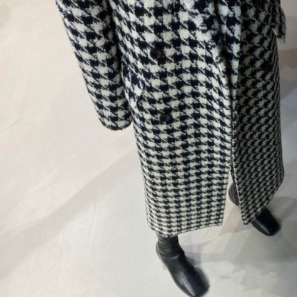 Womens Houndstooth Pattern Long Coat