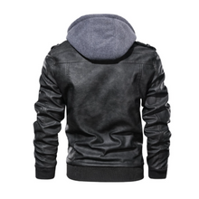 Load image into Gallery viewer, Mens Hooded Faux Leather Biker Jacket
