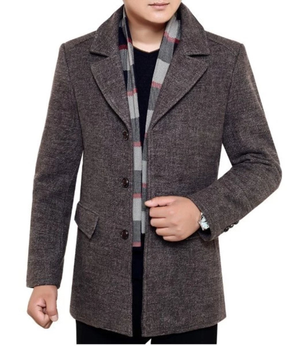 Mens Classic Button Front Layered Look Military Coat