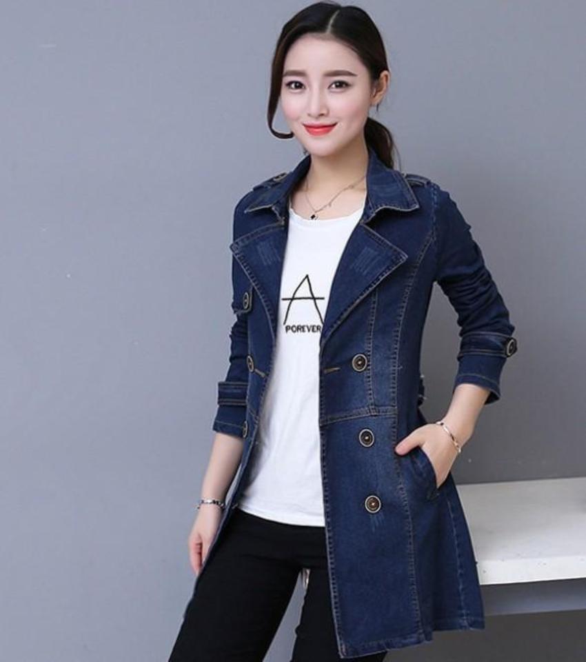 Womens Double Breasted Slim Fit Denim Jacket