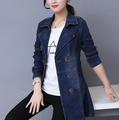 Womens Double Breasted Slim Fit Denim Jacket