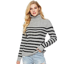 Load image into Gallery viewer, Womens Striped Slim Fit Turtle Neck Sweater
