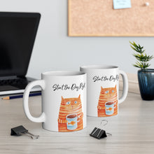 Load image into Gallery viewer, Start the Day Right Cat Holding Goldfish Coffee Tea Mug

