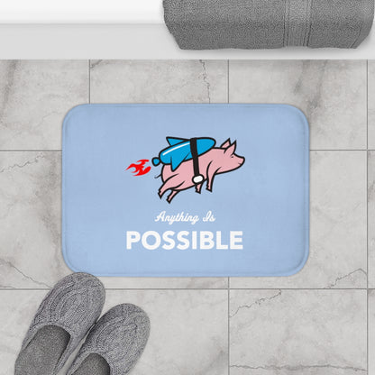 Anything is Possible Flying Pig with Rocket Bath Mat