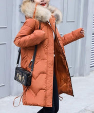 Load image into Gallery viewer, Womens Casual Puffer Coat with Faux Fur Hood in Caramel Brown
