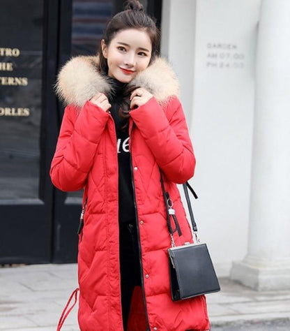 Womens Casual Puffer Coat with Faux Fur Hood in Pink