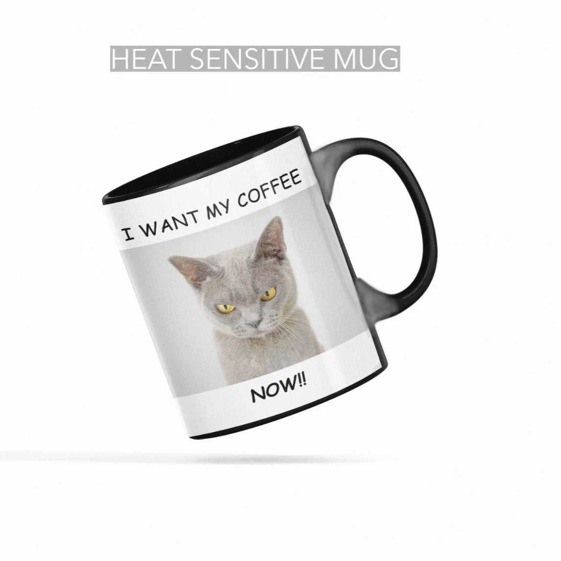 Heat Sensitive Cat Loves Coffee Ceramic Color Changing Mug
