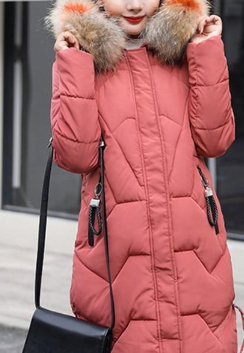 Womens Casual Puffer Coat with Faux Fur Hood