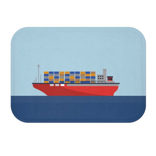 Cargo Ship with Containers in the Ocean Bath Mat