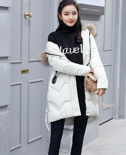 Womens Classic Black Casual Puffer Coat with Faux Fur Hood