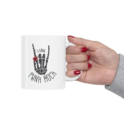 I Love Punk Rock Skeleton Hand Mug