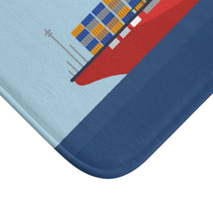 Cargo Ship with Containers in the Ocean Bath Mat