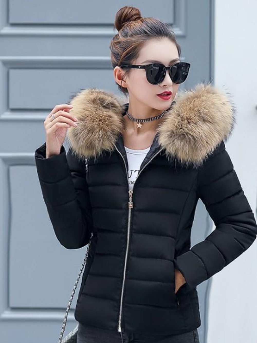 Womens Hooded Slim Fit Winter Zip Up Short Coat
