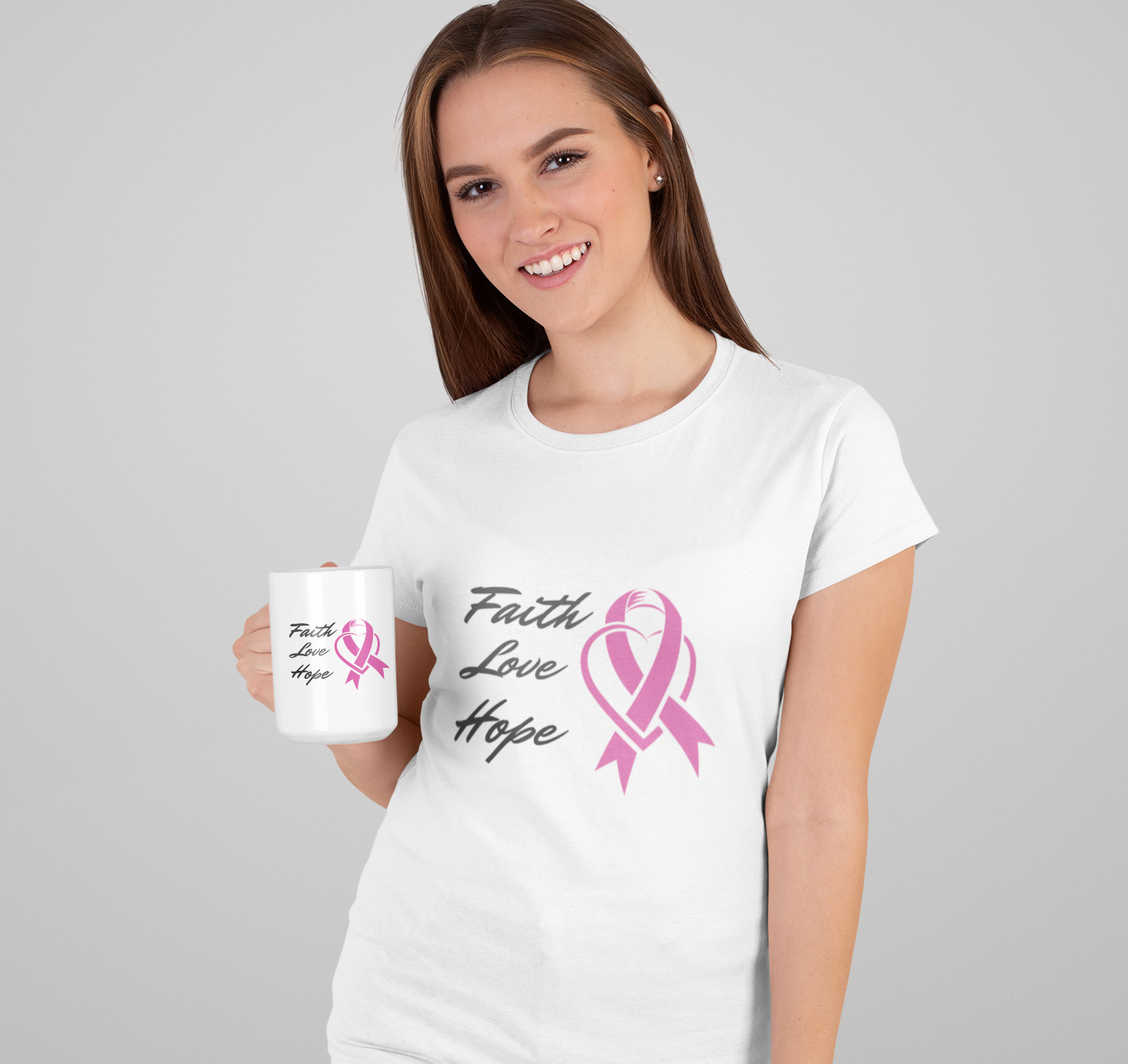 Faith Love Hope Pink Ribbon Theme T-Shirt