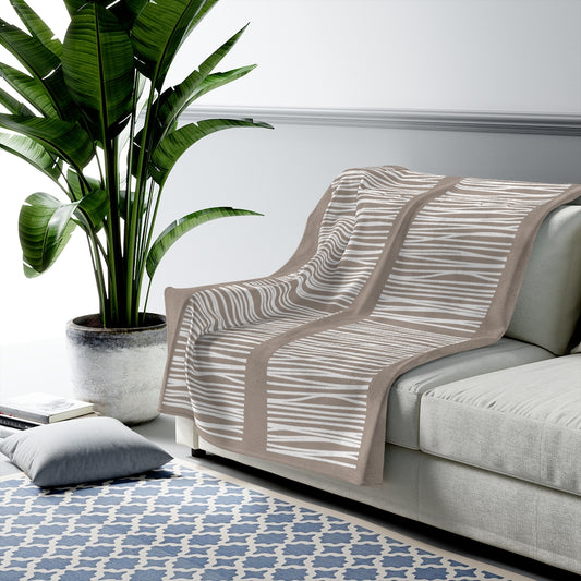Abstract Lines in Beige Plush Blanket Throw