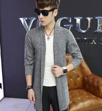 Load image into Gallery viewer, Mens Gray Mid Length Shawl Collar Cardigan
