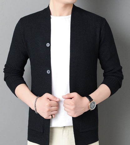 Mens Casual Open Cardigan with Faux Button Design