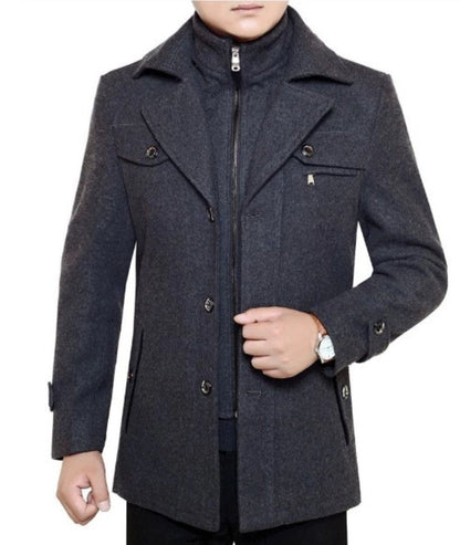 Mens Layered Collar Button Front Military Coat