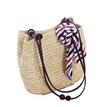 Load image into Gallery viewer, Straw Tote with Wooden Beads
