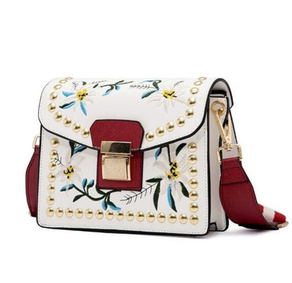 Small Embroidered Crossbody Vegan Leather Bag