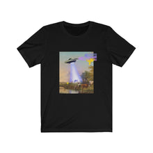 Load image into Gallery viewer, UFO Abducting Cow Jersey Short Sleeve Tee
