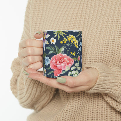 Navy Floral Coffee Tea Mug
